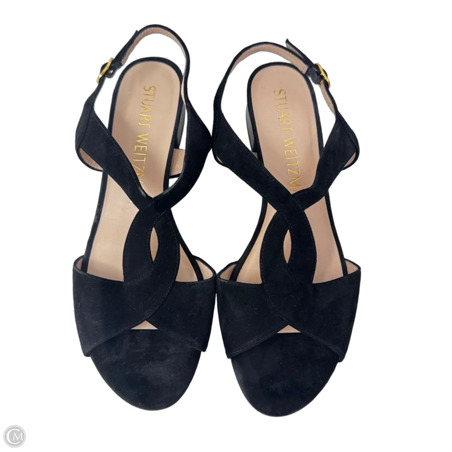 Suede Block Heel Sandals Shoes Designer By Stuart Weitzman In Black, Size: 9