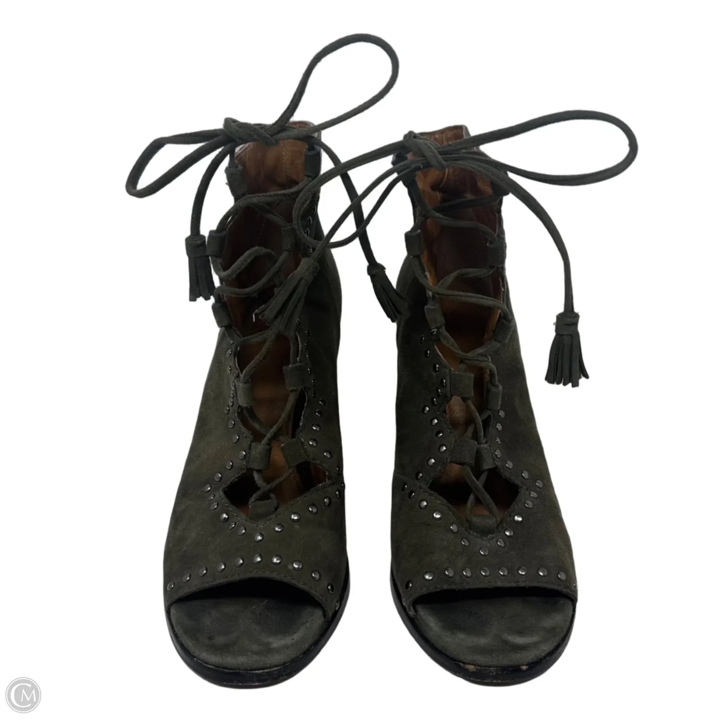 Studded Suede Lace Up Shoes Designer By Frye In Green, Size: 7
