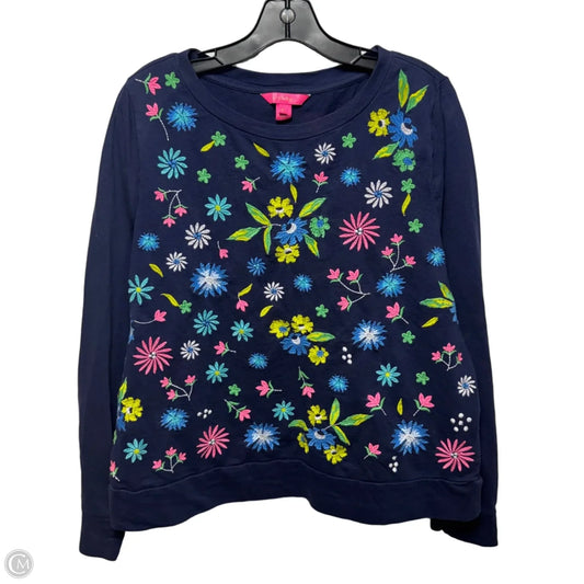 Floral Embroidered Top Long Sleeve Designer By Lilly Pulitzer In Navy, Size: Xl