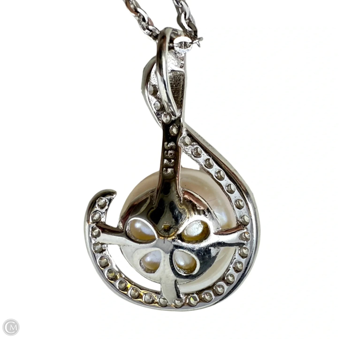 Sterling Silver, Pearl & Pave CZ Earrings & Necklace Set