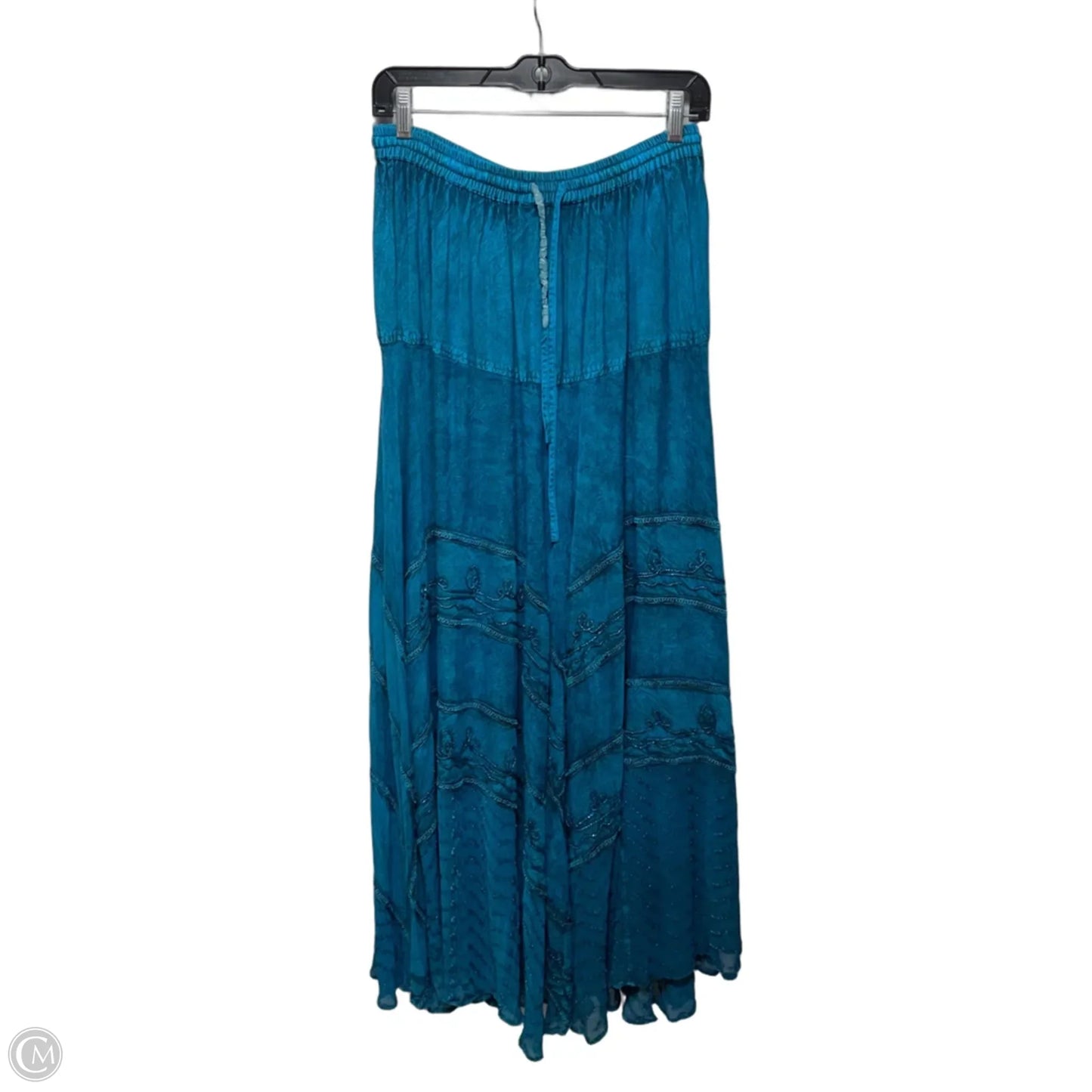Adjustable Waist Bohemian Embroidered Maxi Skirt By Advance In Blue, Size: OSFM