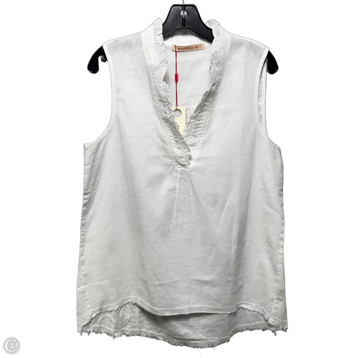 Linen Blend Tunic Sleeveless By Wearables In White, Size: S
