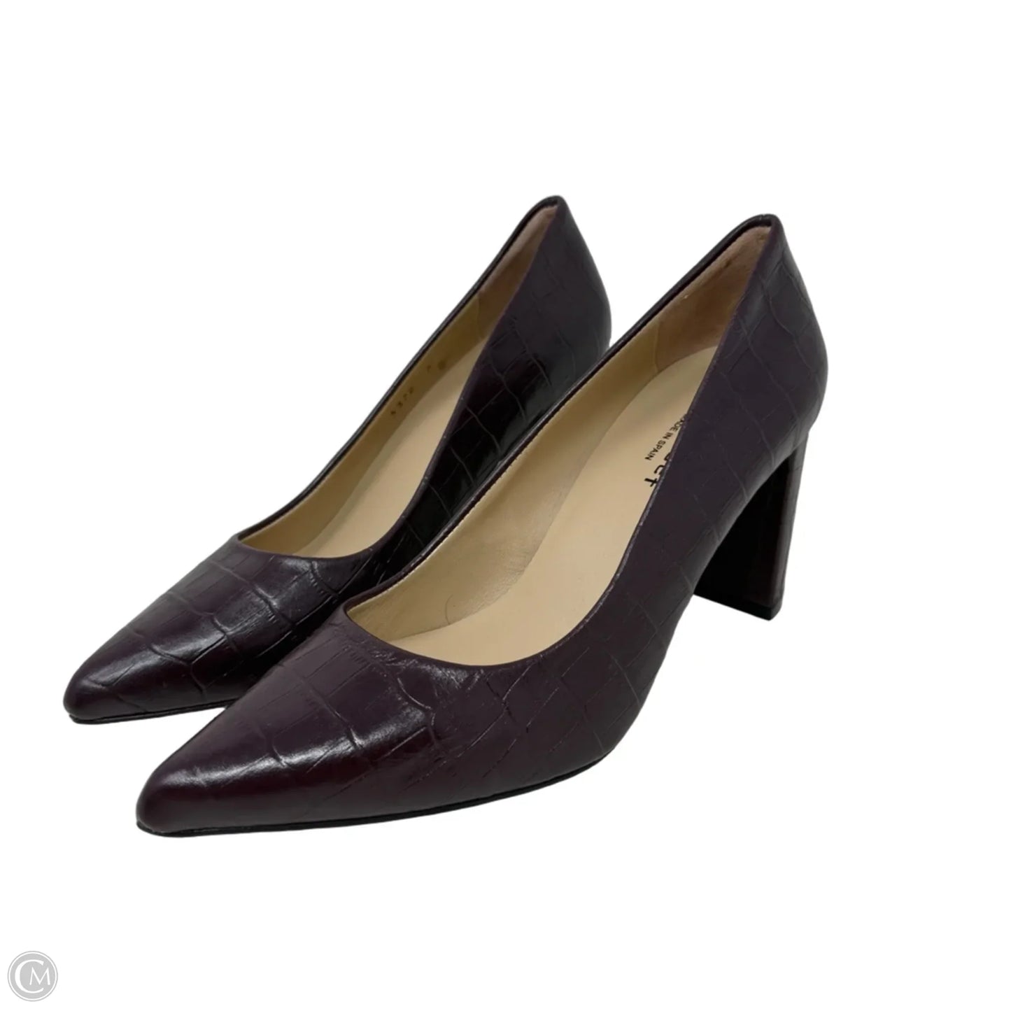 Jasmine Croc Embossed Leather Block Heel Pumps By Jon Josef In Dark Wine, Size: 9