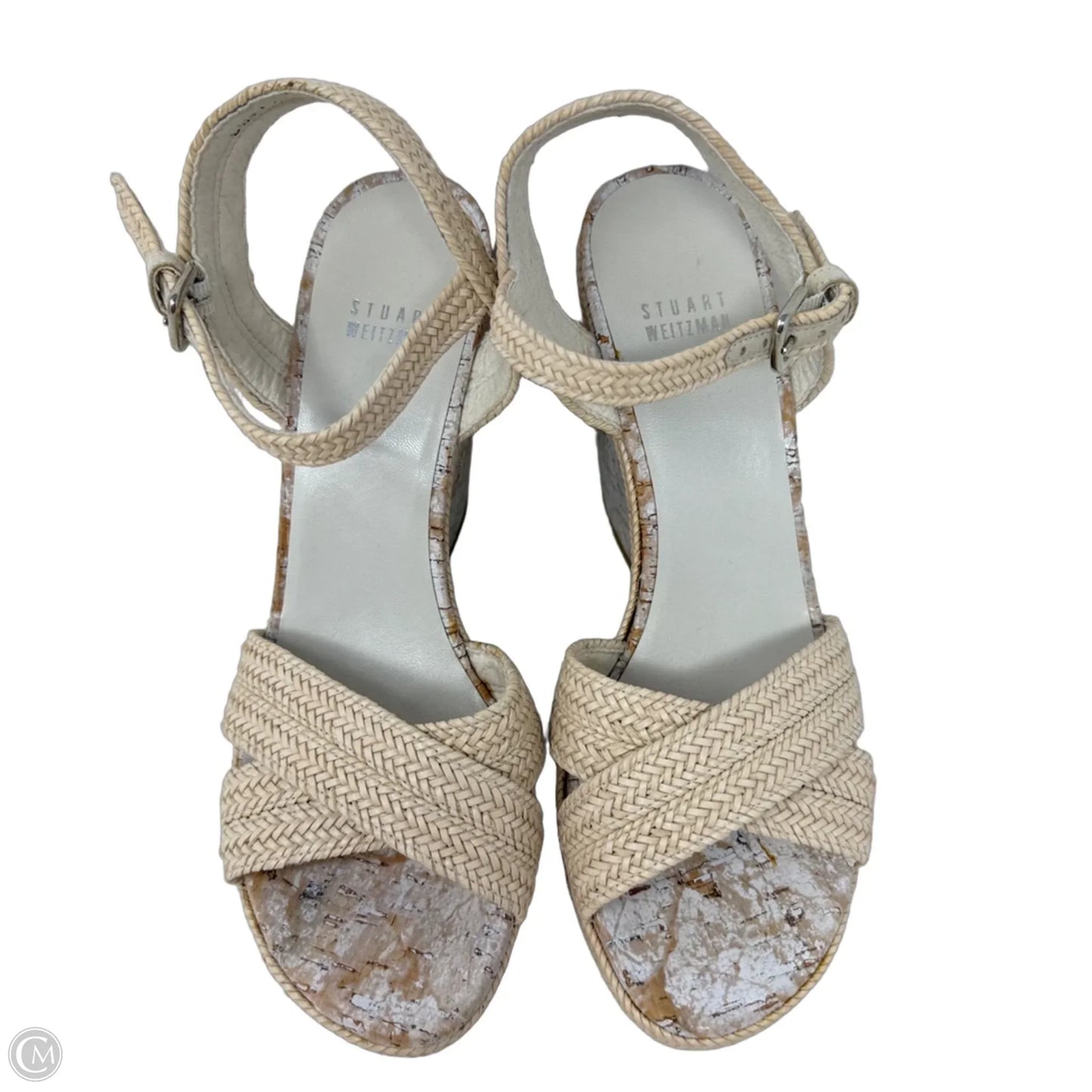 Minx Platform Wedge Sandals Designer By Stuart Weitzman In Cream & Tan, Size: 8.5