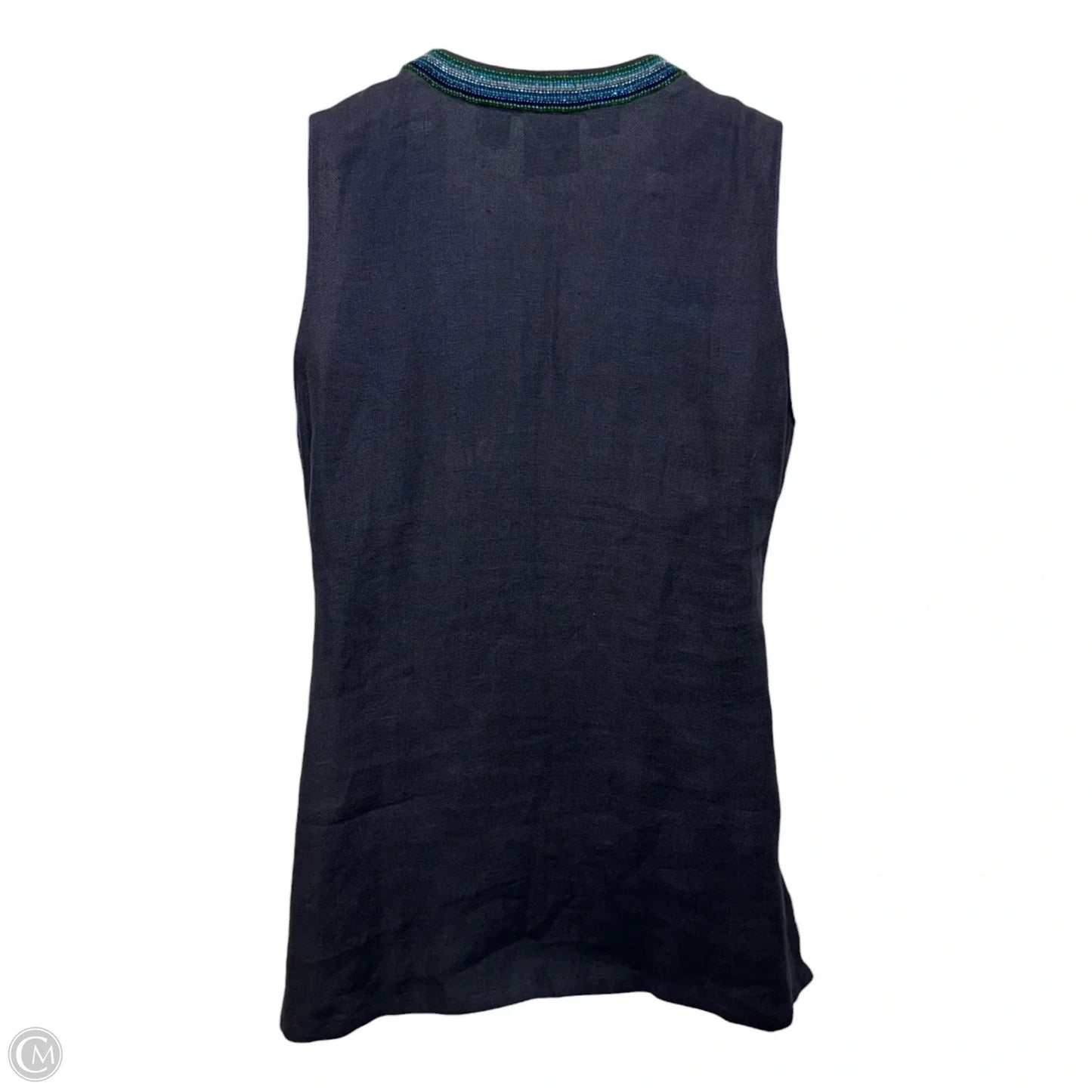 Linen Beaded Fish Top Sleeveless Designer By Tory Burch In Navy, Size: 10