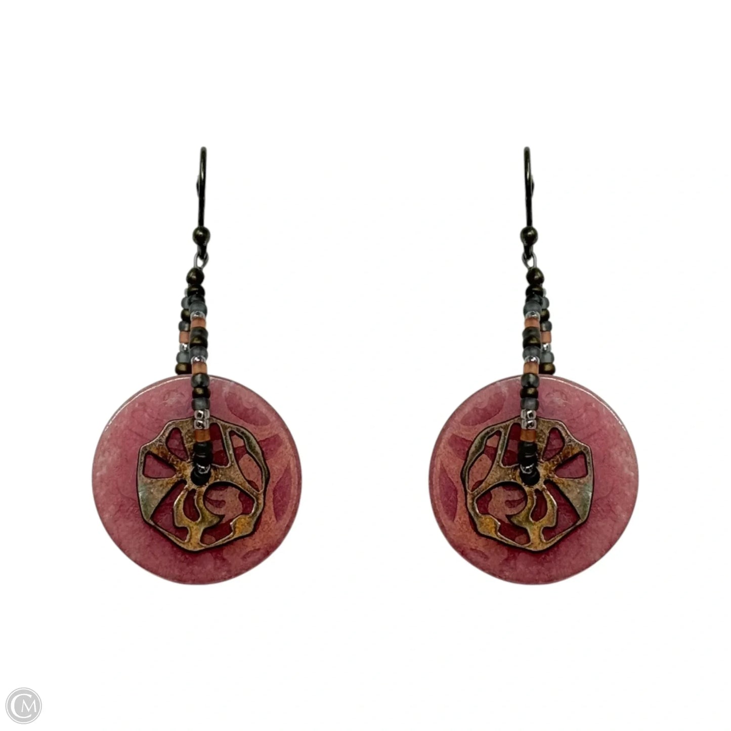 Pink Stone Disc Dangle Earrings