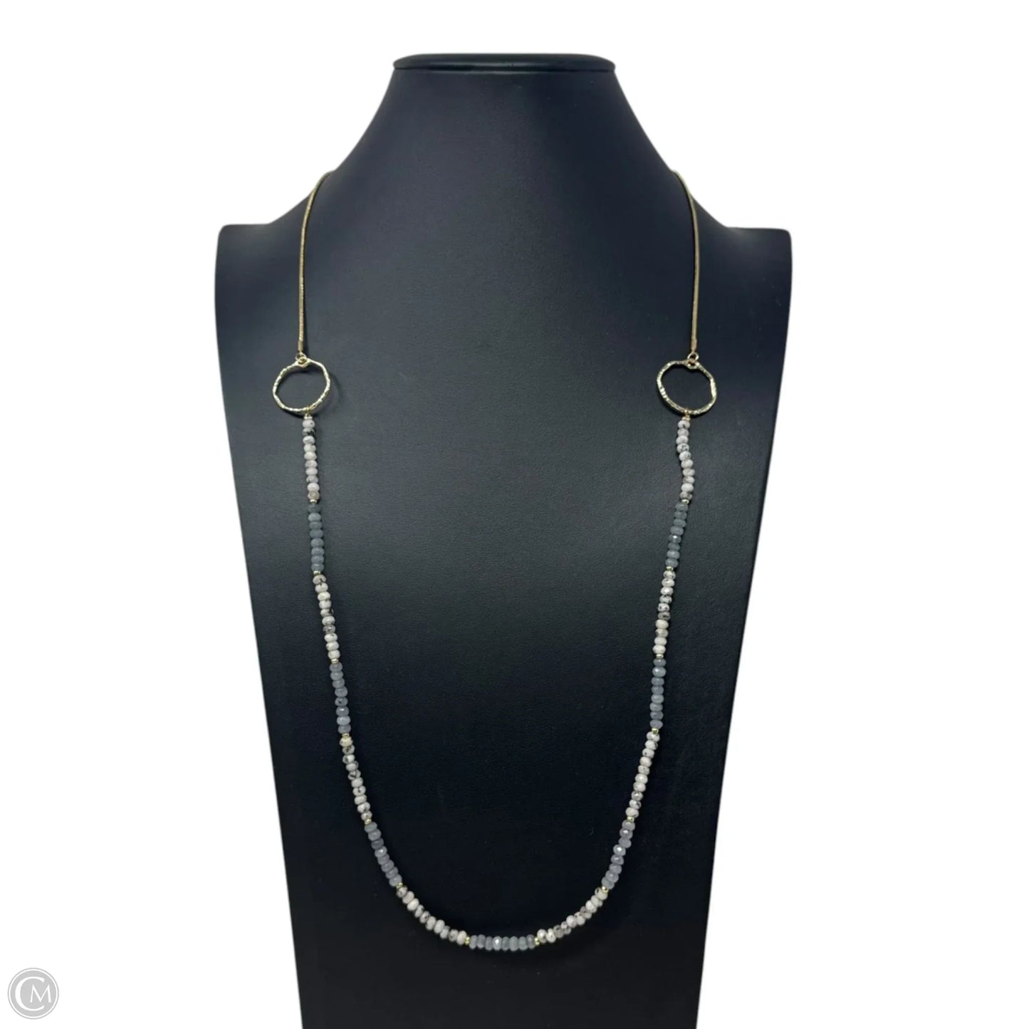 48" Light Grey and Moon Labrodite Beaded Necklace with Circle Stations By Jane Marie