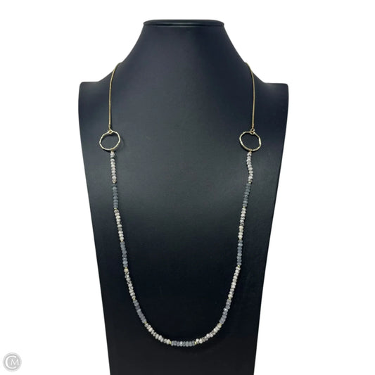 48" Light Grey and Moon Labrodite Beaded Necklace with Circle Stations By Jane Marie