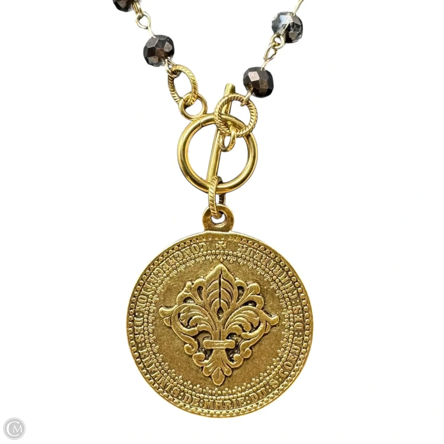 Fleur de Lis Reversible Coin Rosary Chain Beaded Necklace