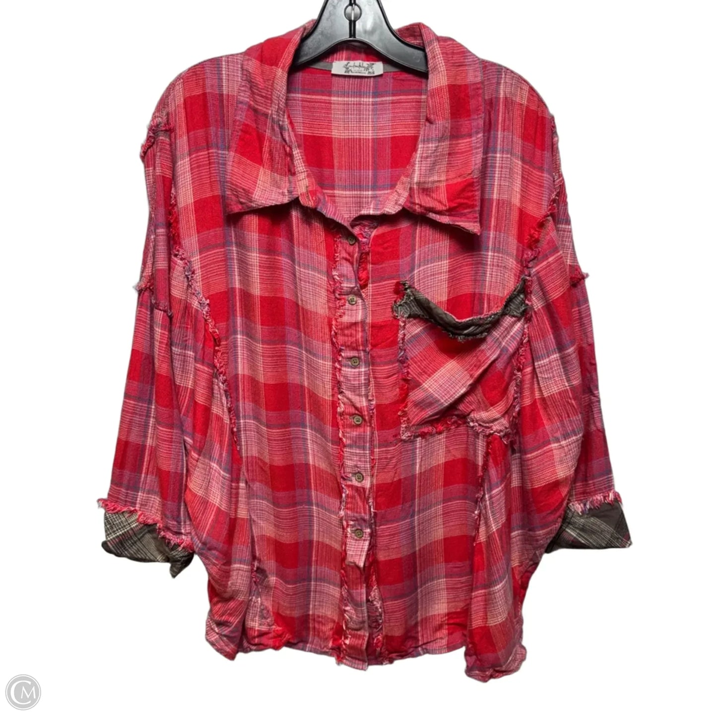 Top 3/4 Sleeve By Free People In Plaid Pattern, Size: Xs
