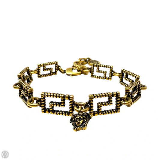 Greca Antique Gold Tone Metal Bracelet  Luxury Designer By Versace