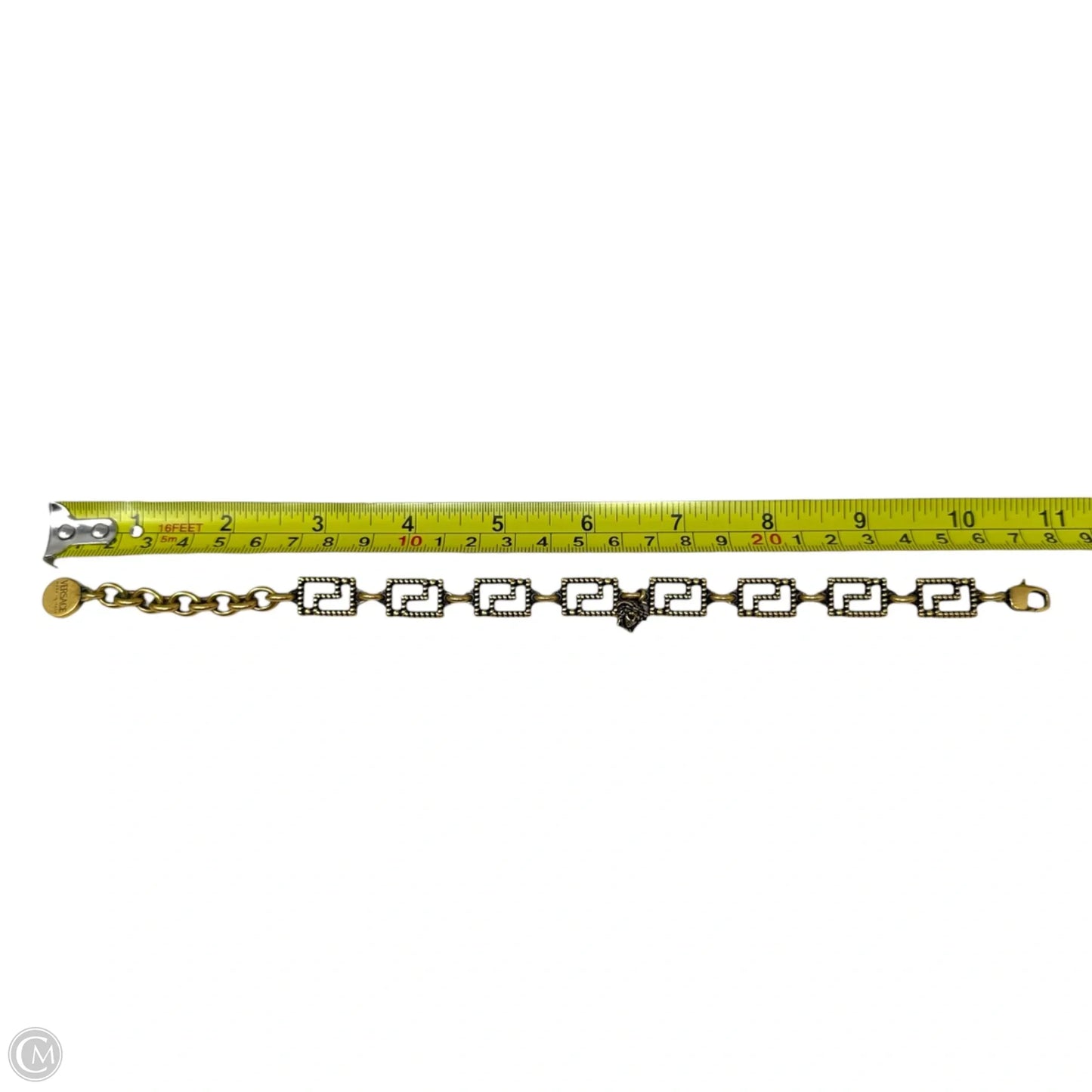 Greca Antique Gold Tone Metal Bracelet  Luxury Designer By Versace