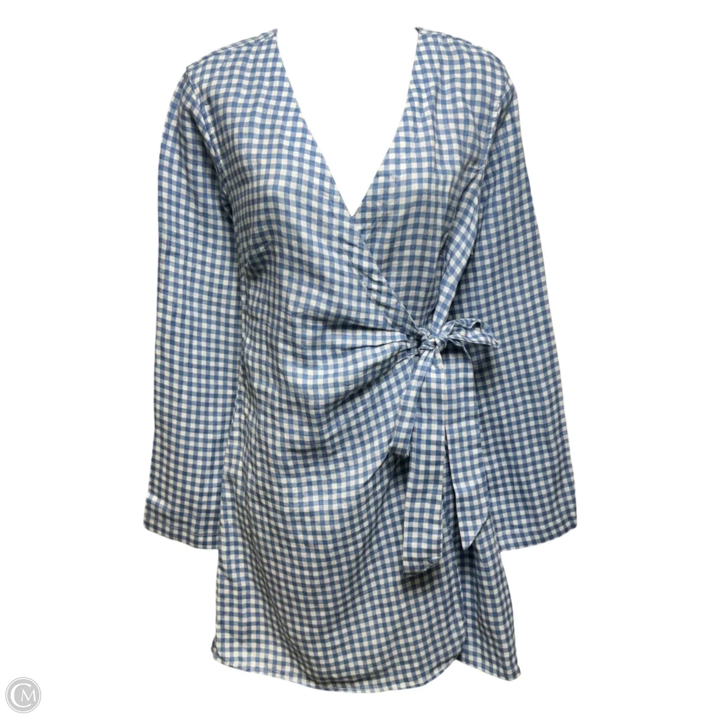 Linen Wrap Dress Casual Short By Saks Fifth Avenue In Checkered Pattern, Size: S