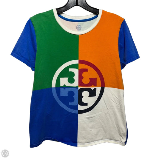 Colorblock Logo Top Short Sleeve Designer By Tory Burch In Multi-colored, Size: L