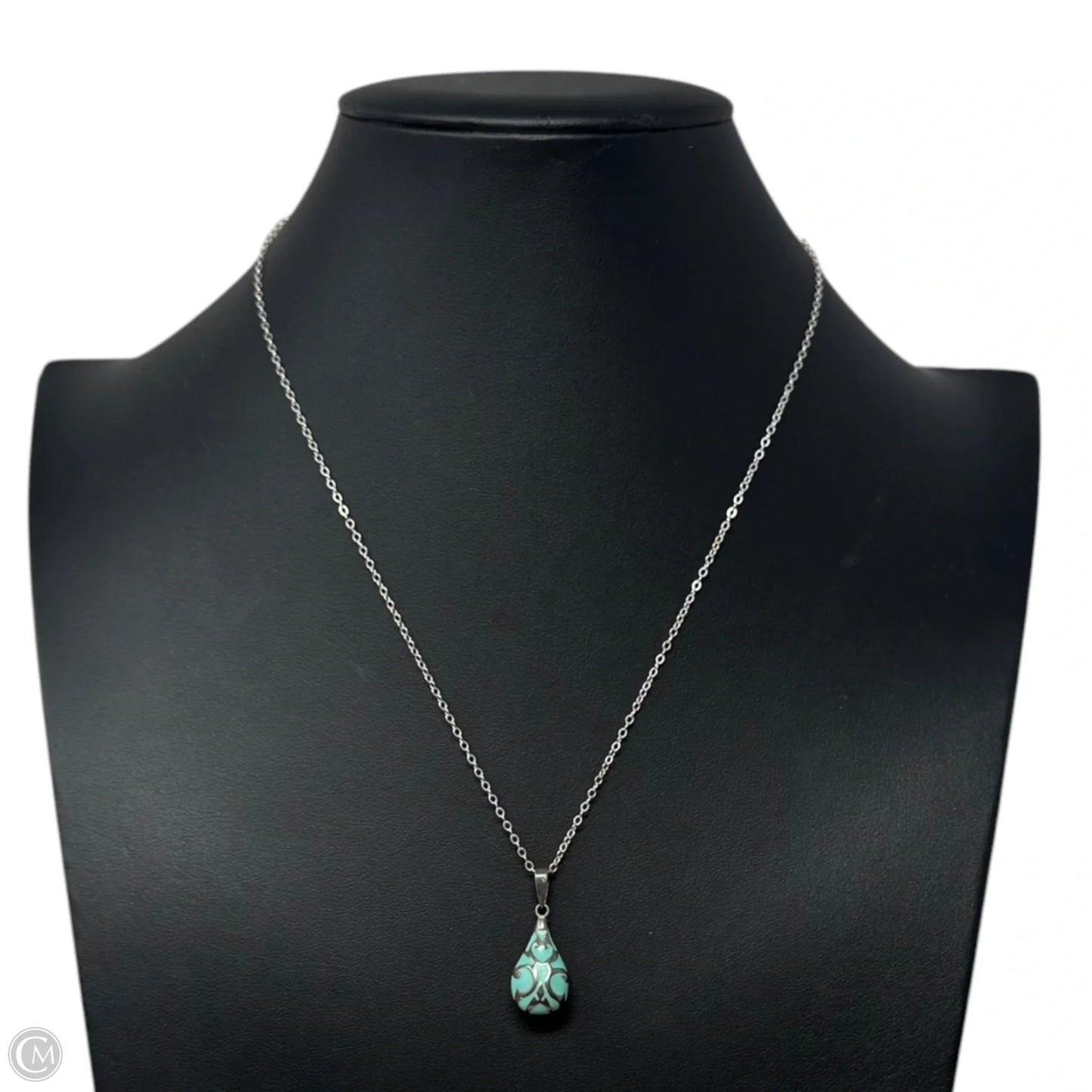 Cloisonné Drop Pendant Necklace Sterling Silver