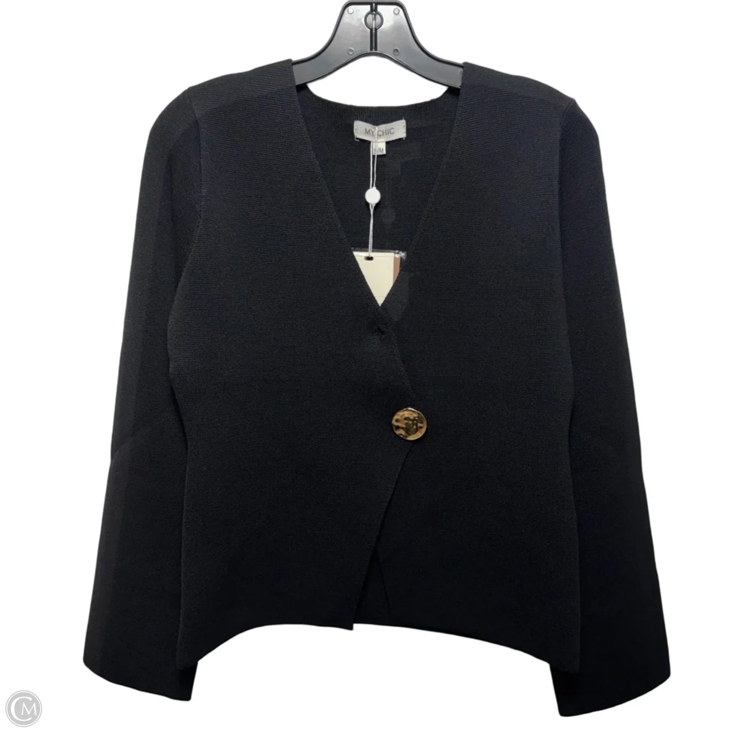 Gold Button Sweater Cardigan By My Chic In Black, Size: S