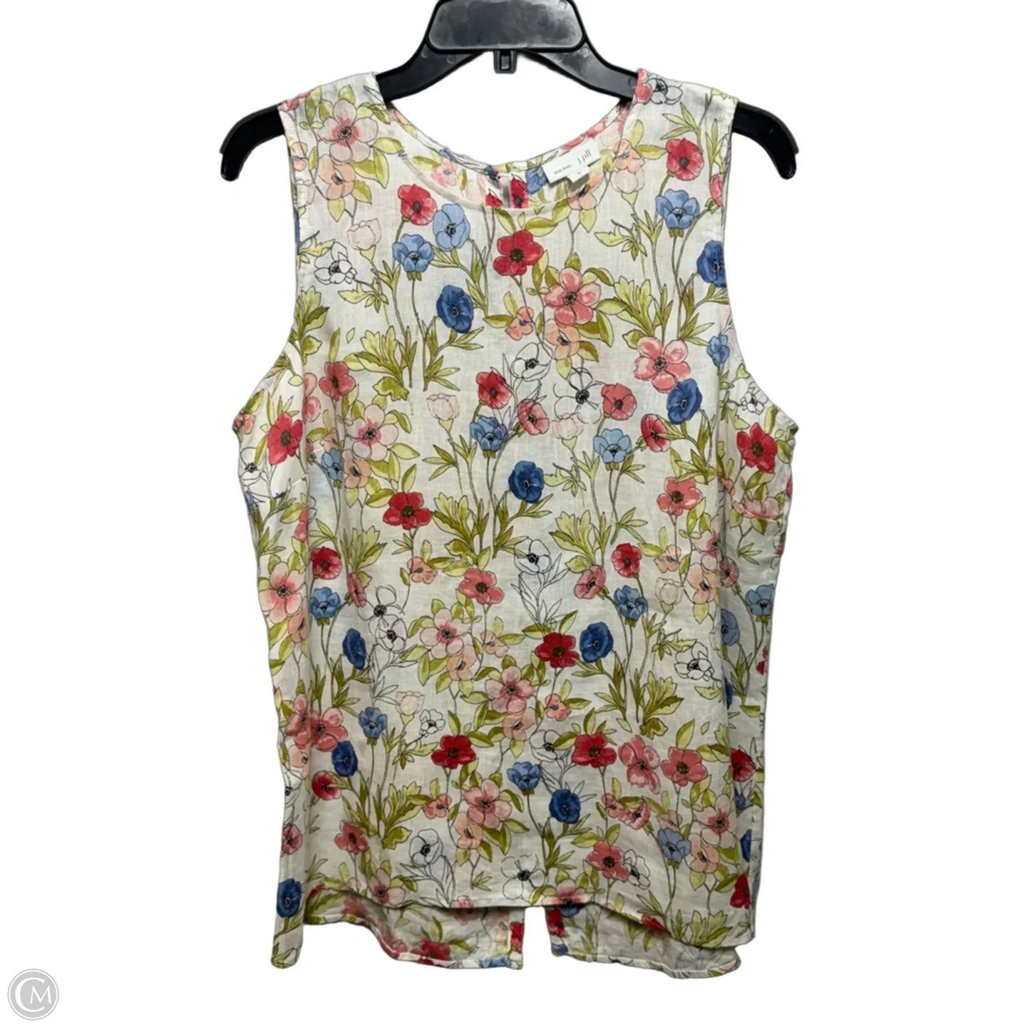 Linen Button Back Top Sleeveless By J. Jill In Floral Print, Size: M