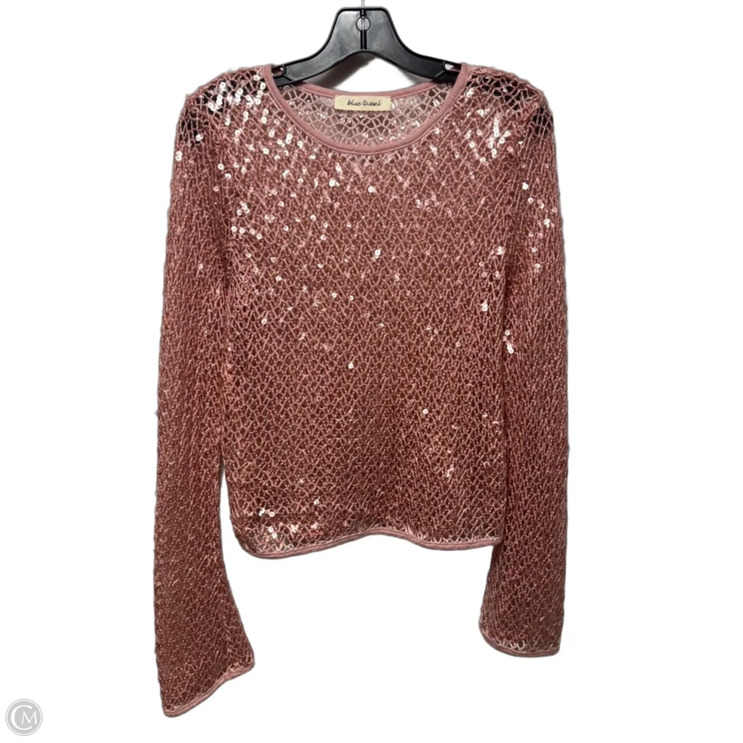 Sequin Open Knit Sweater By Blue Tassel In Pink, Size: M (estimated)