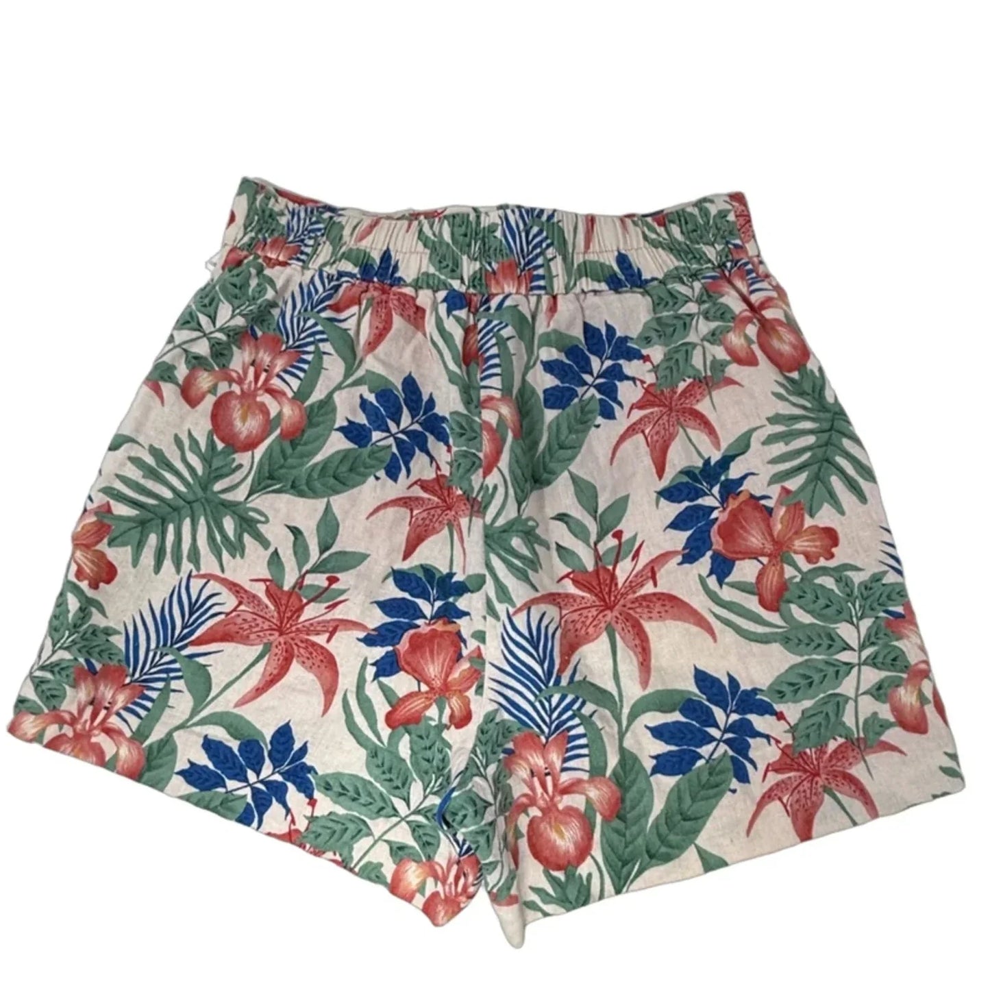 Linen Blend Shorts By C And C In Tropical Print, Size: 2