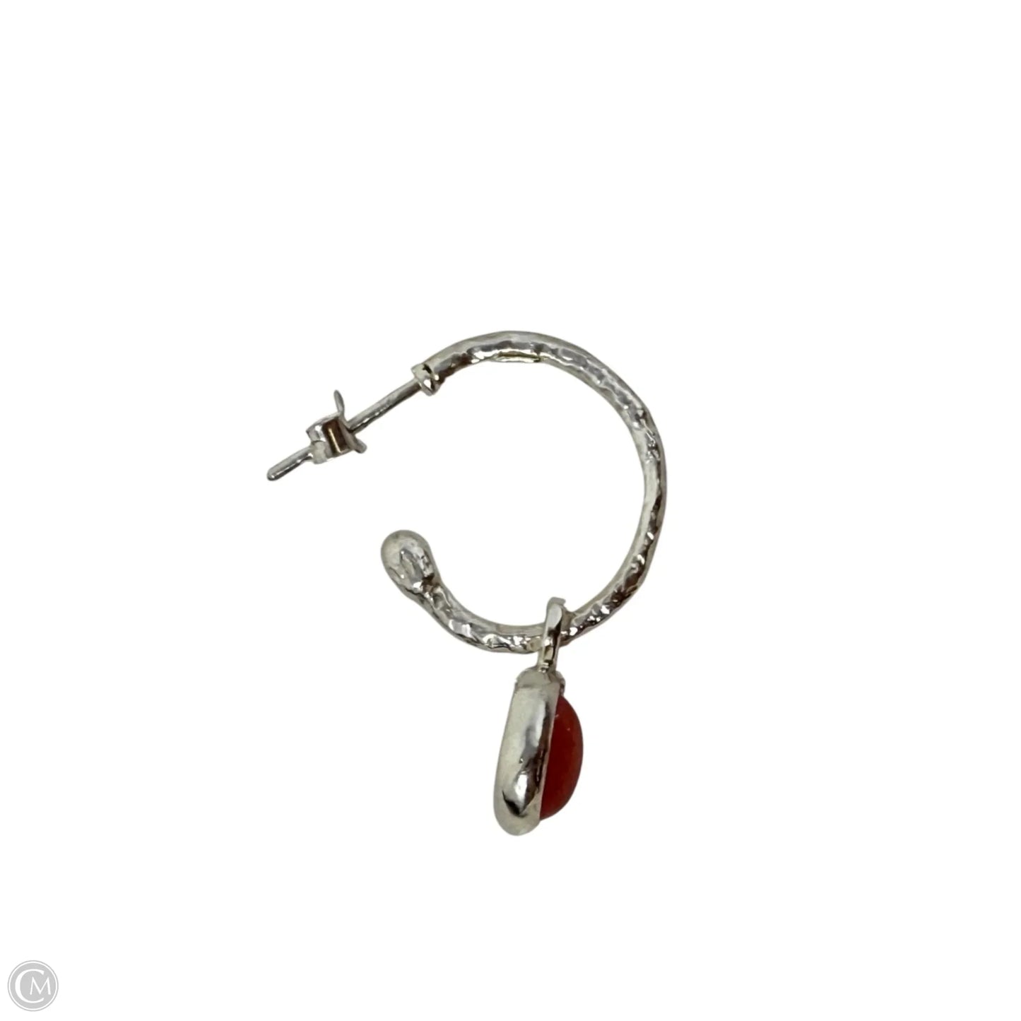 Hammered Silver Tone & Pink Drop Hoop Earrings