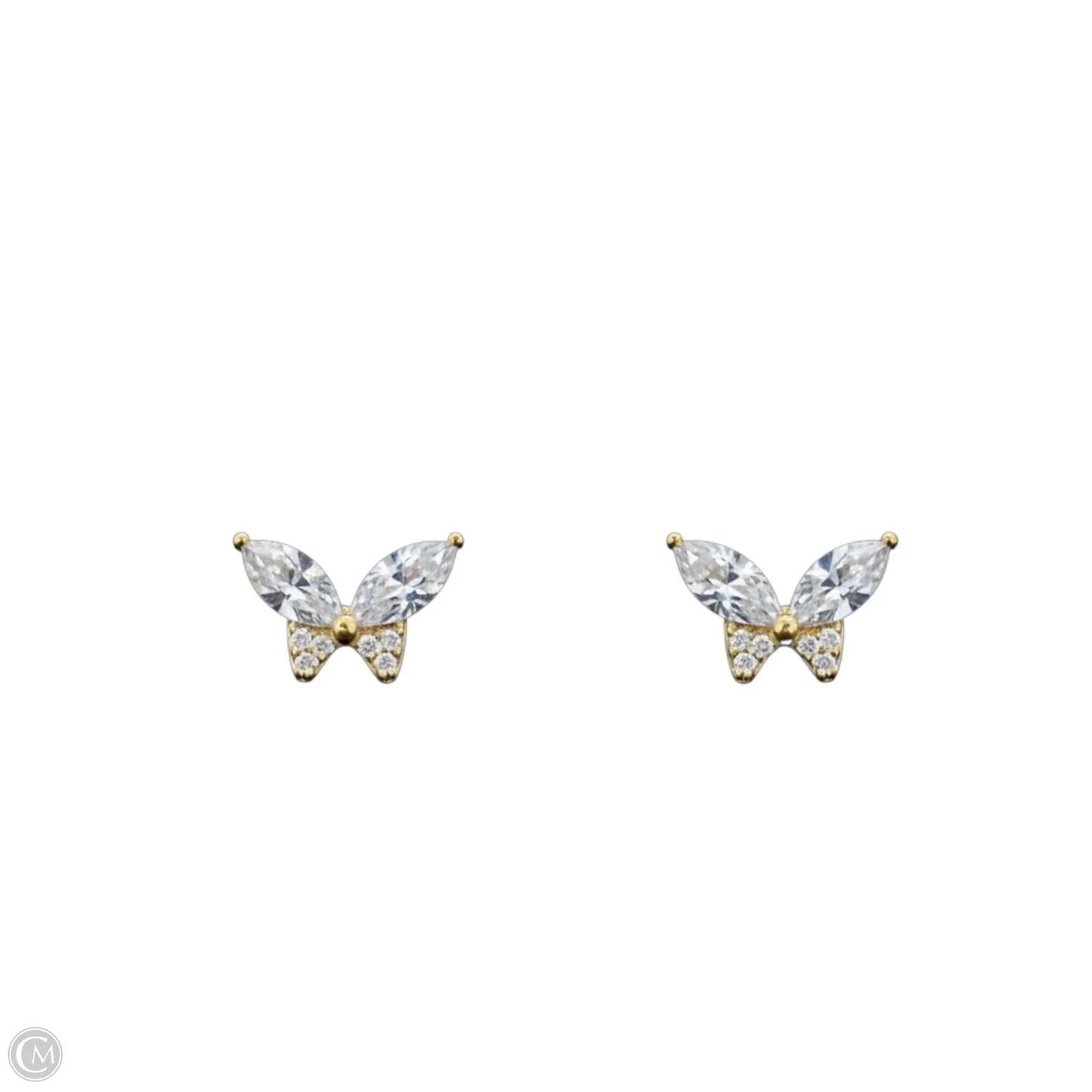 Gold Over Sterling Silver & Crystal Butterfly Stud Earrings