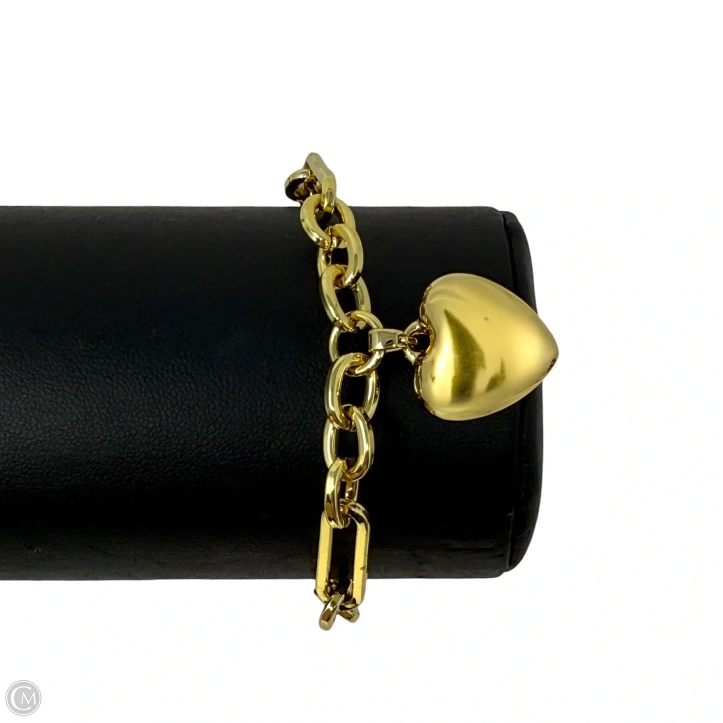 Gold Tone Paperclip Chain Heart Charm Bracelet