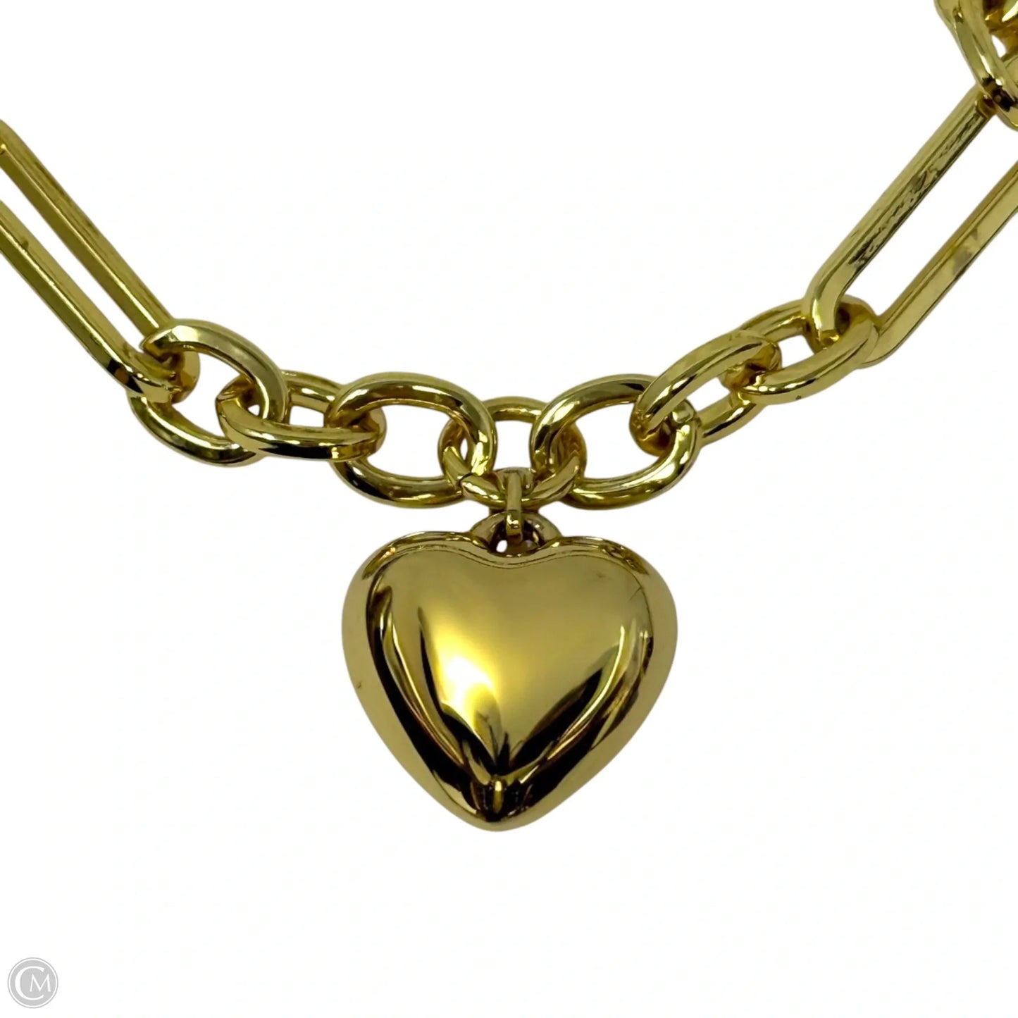 Gold Tone Paperclip Chain Heart Charm Bracelet