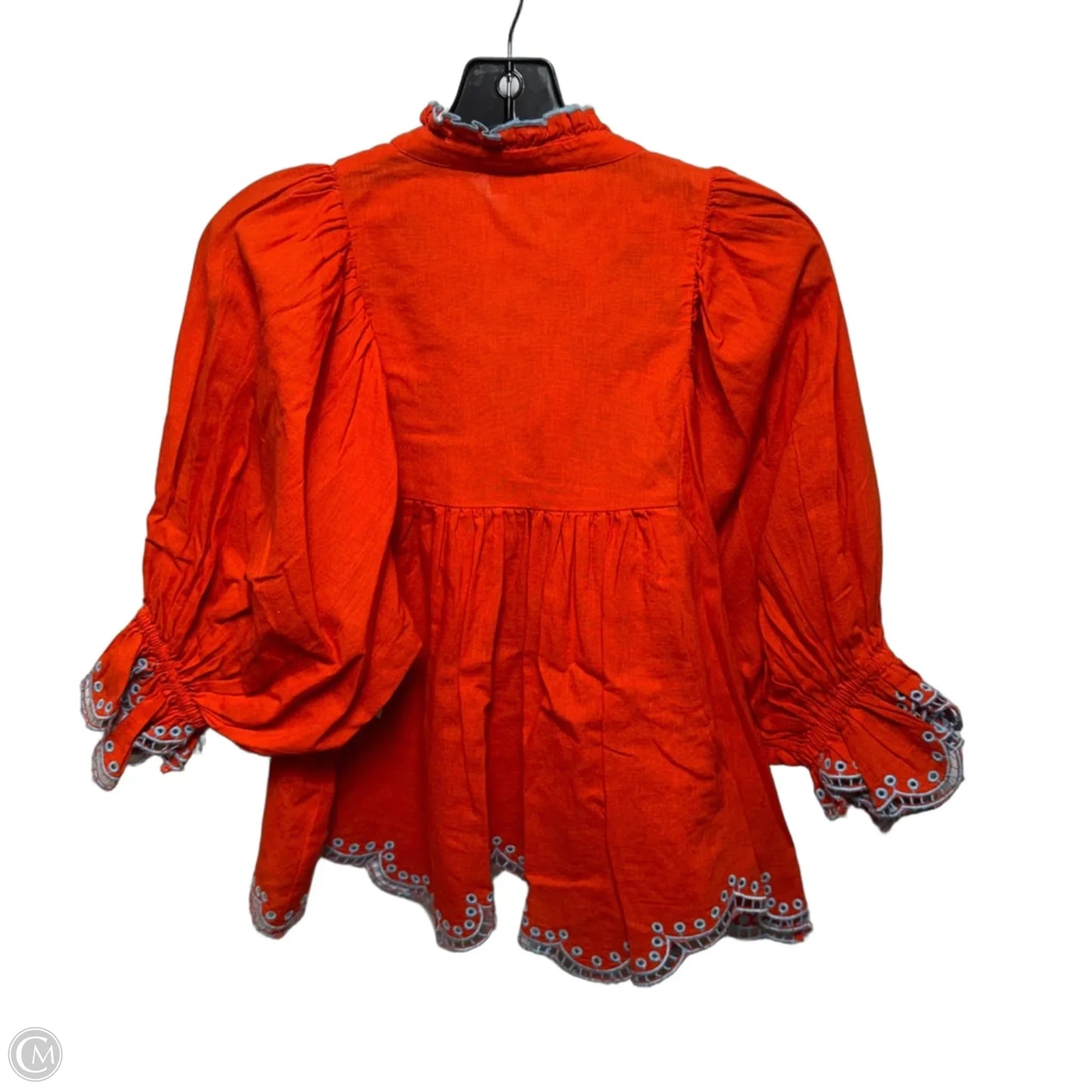High Neck Top Short Sleeve By Never A Wallflower In Red/Orange, Size: M