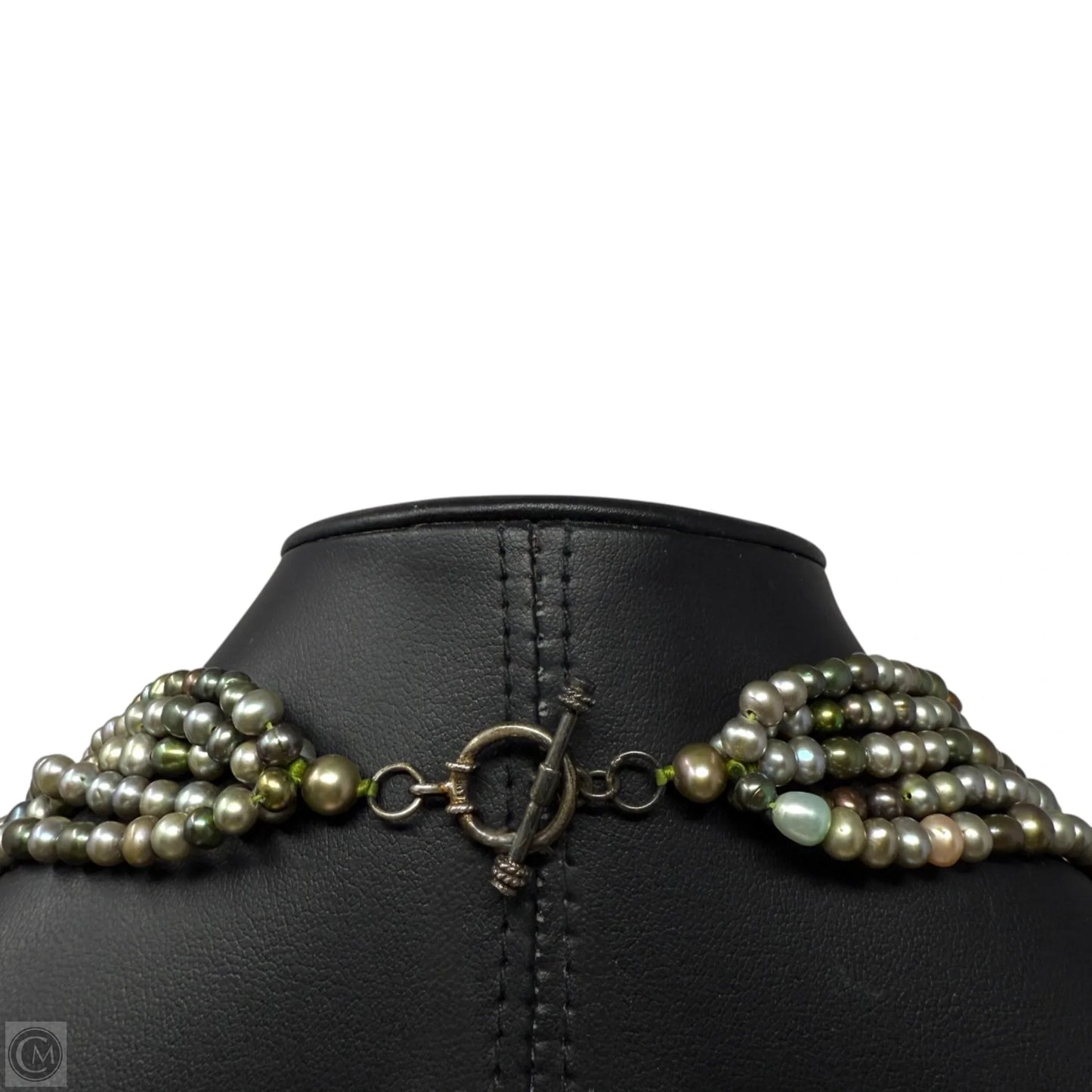 Multicolor 5-Strand Layered Pearl Necklace with Sterling Silver Toggle Clasp
