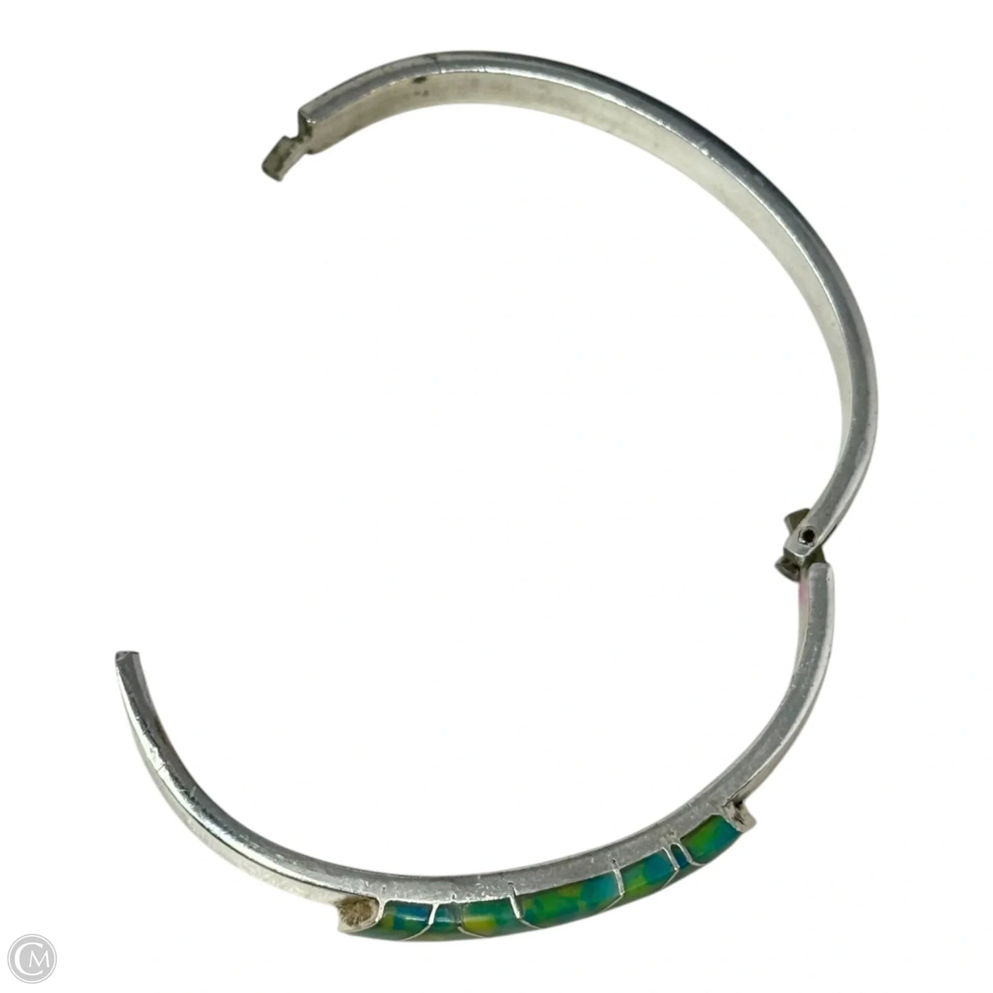 Mexican Inlay Hinged Cuff Bracelet Sterling Silver