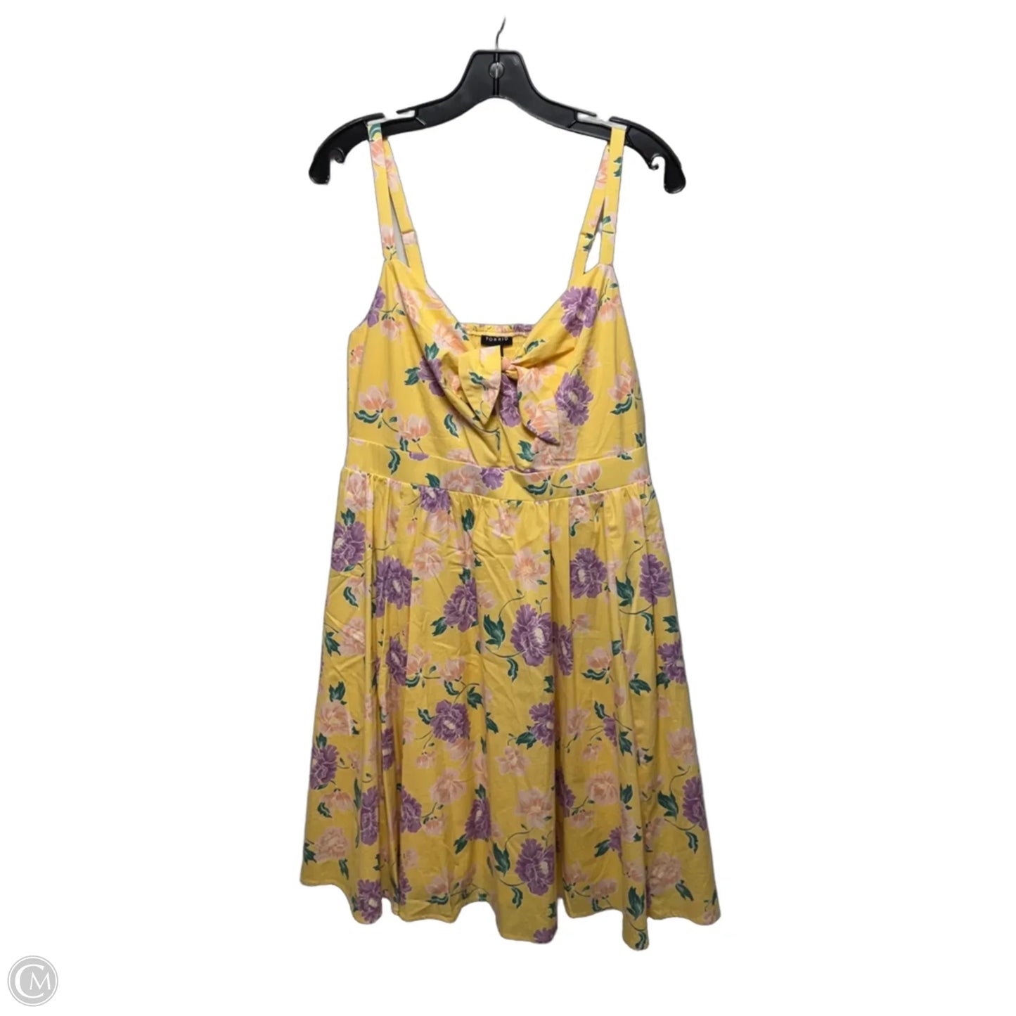 Sleeveless Poplin Tie Front Dress Casual Short By Torrid In Yellow Floral Print, Size: L