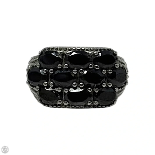 Black Stone Stainless Steel Ring Statement, Size: 7