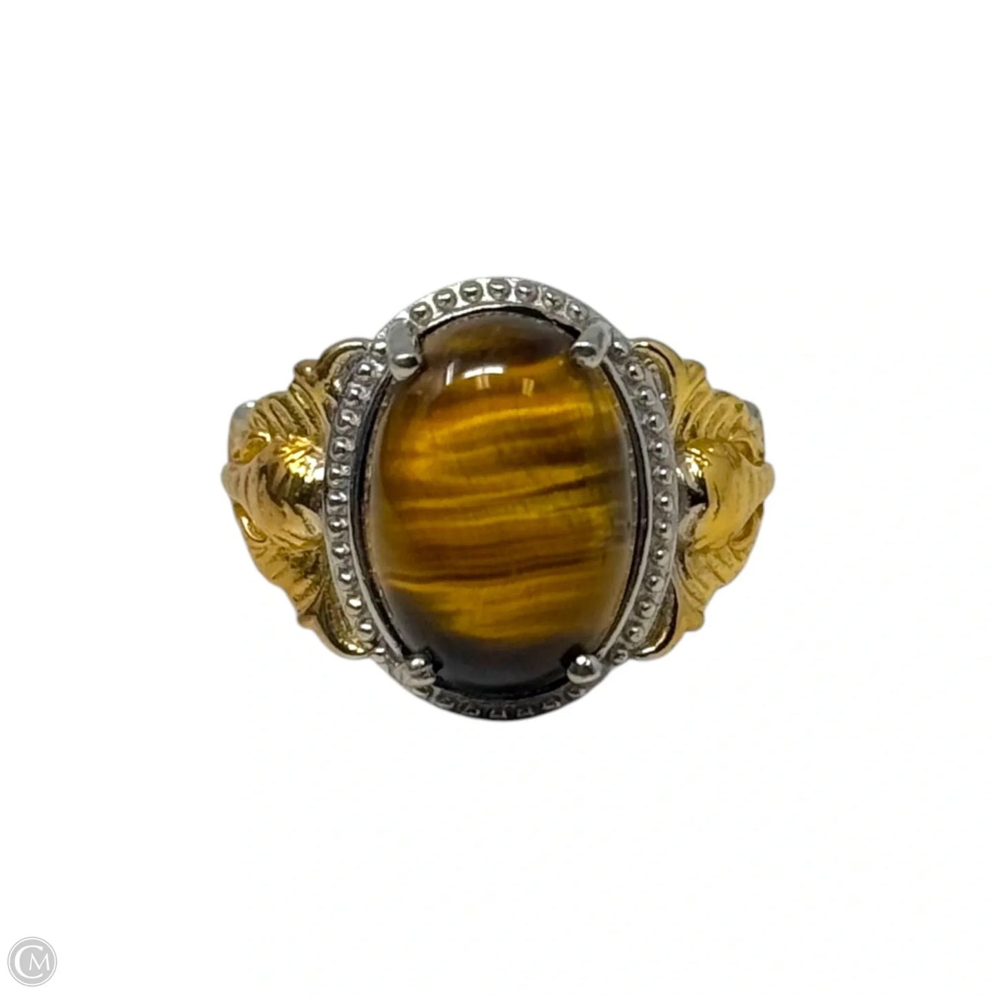 Faux Tiger’s Eye Silver & Gold Tone Statement Ring, Size: 7
