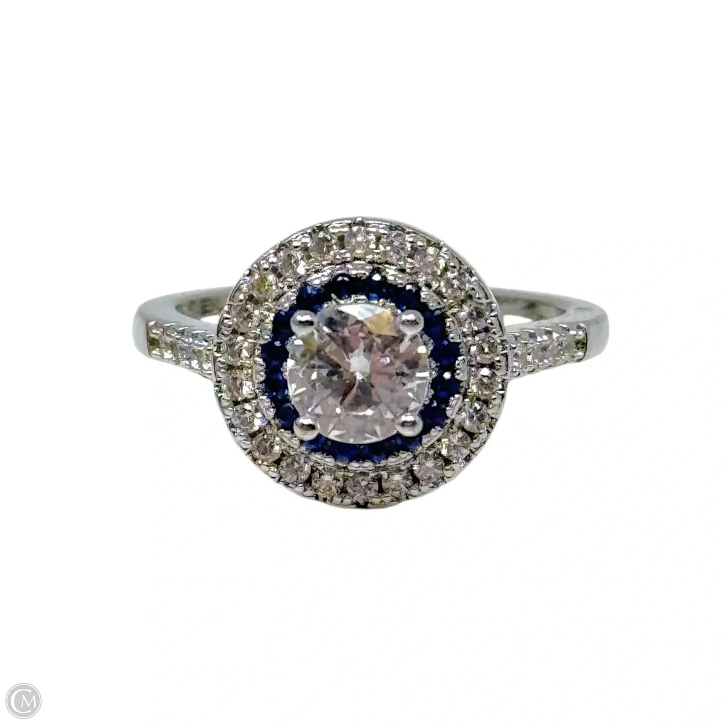 Double Halo Ring Sterling Silver, Size: 7