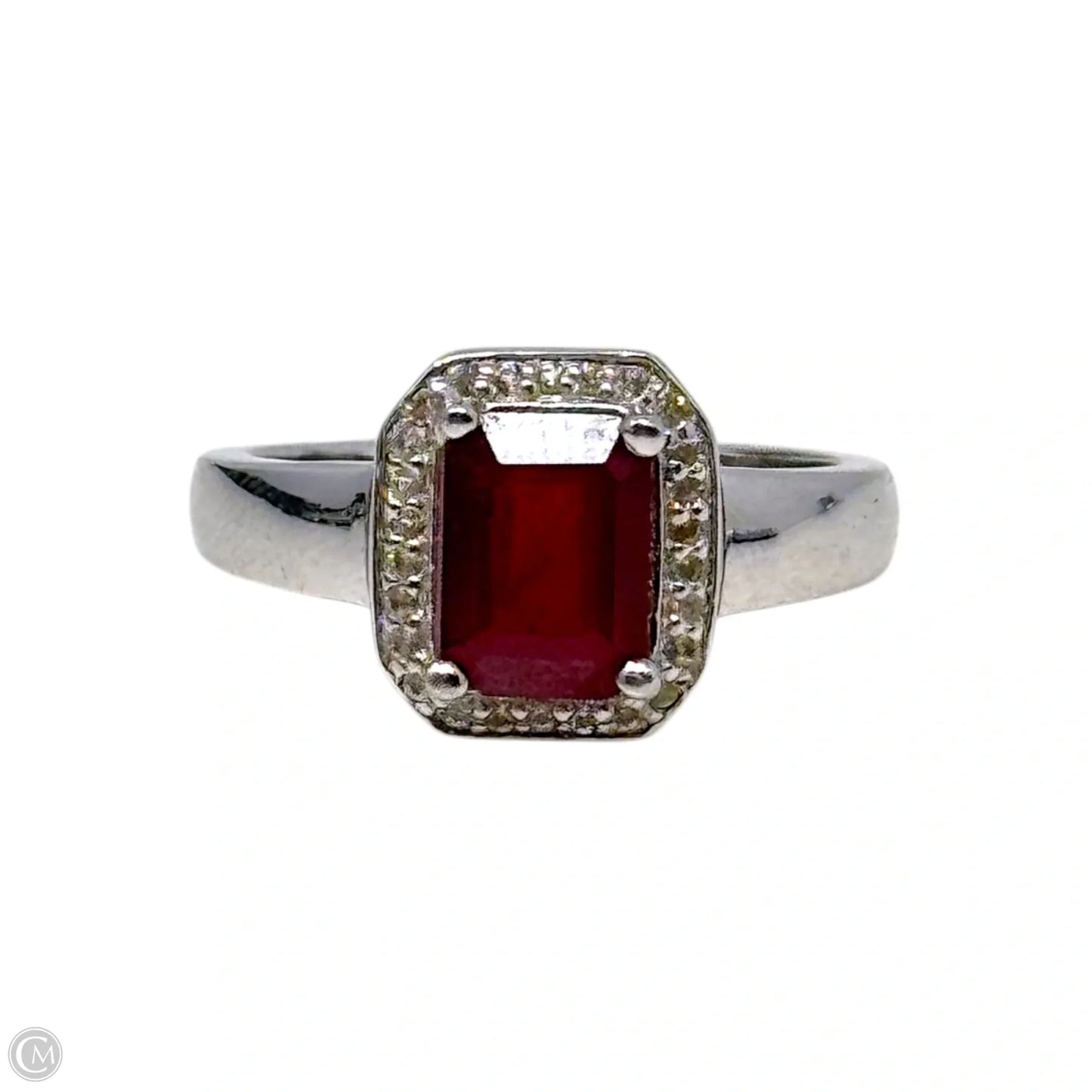 Faux Ruby Ring Sterling Silver Stamped QJ, Size: 7