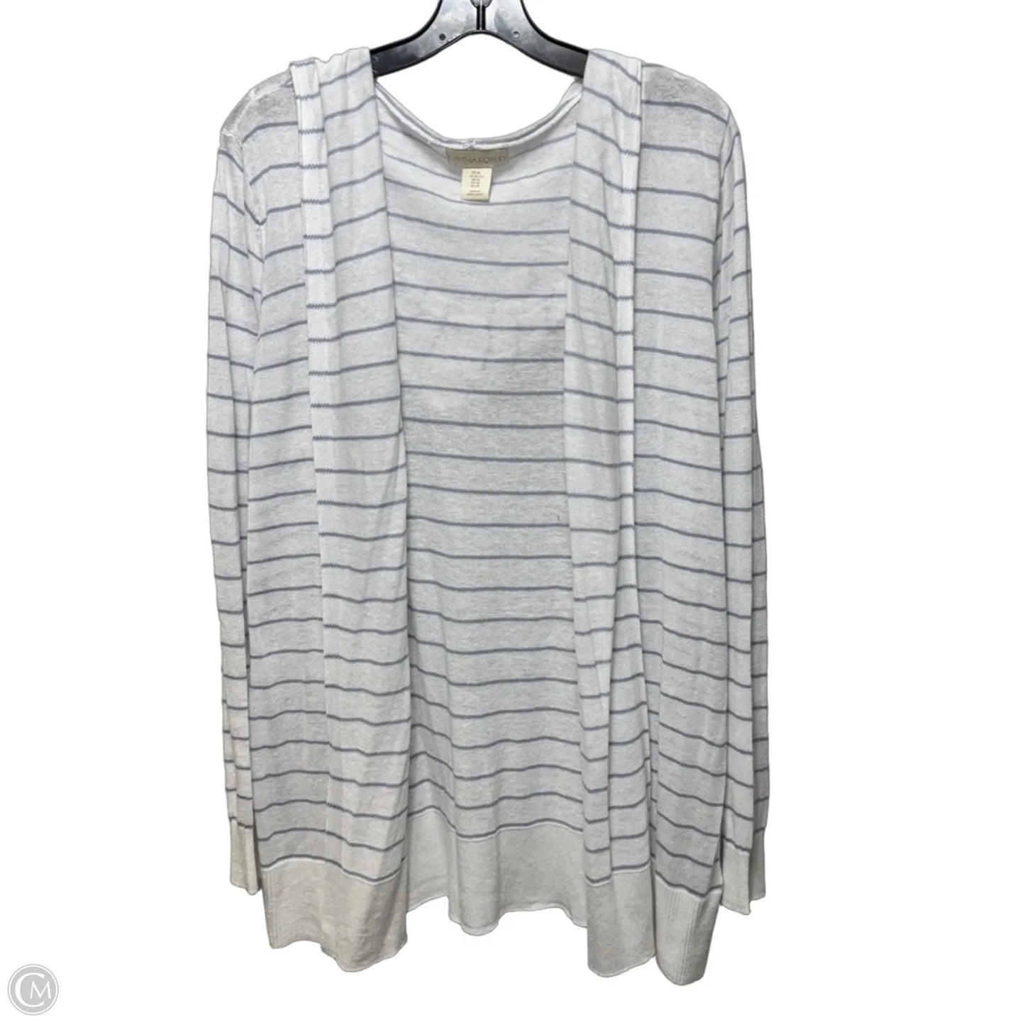 Hooded Linen Blend Sweater Cardigan By Cynthia Rowley In Striped Pattern, Size: Xl