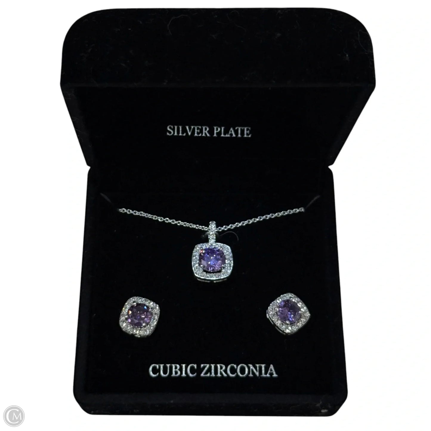 Silver Plated CZ Necklace & Earrings Set By Belk Silverworks