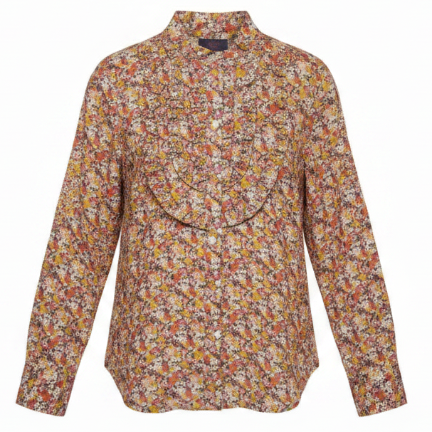 Liberty Print Band Collar Ruffle Front Shirt By J. Crew In Libby Floral Print, Size: XS