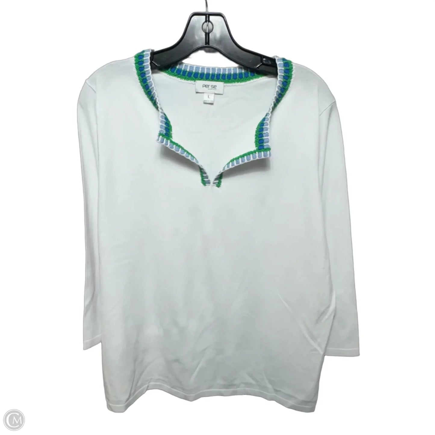 Top Long Sleeve By Per Se In White, Size: L