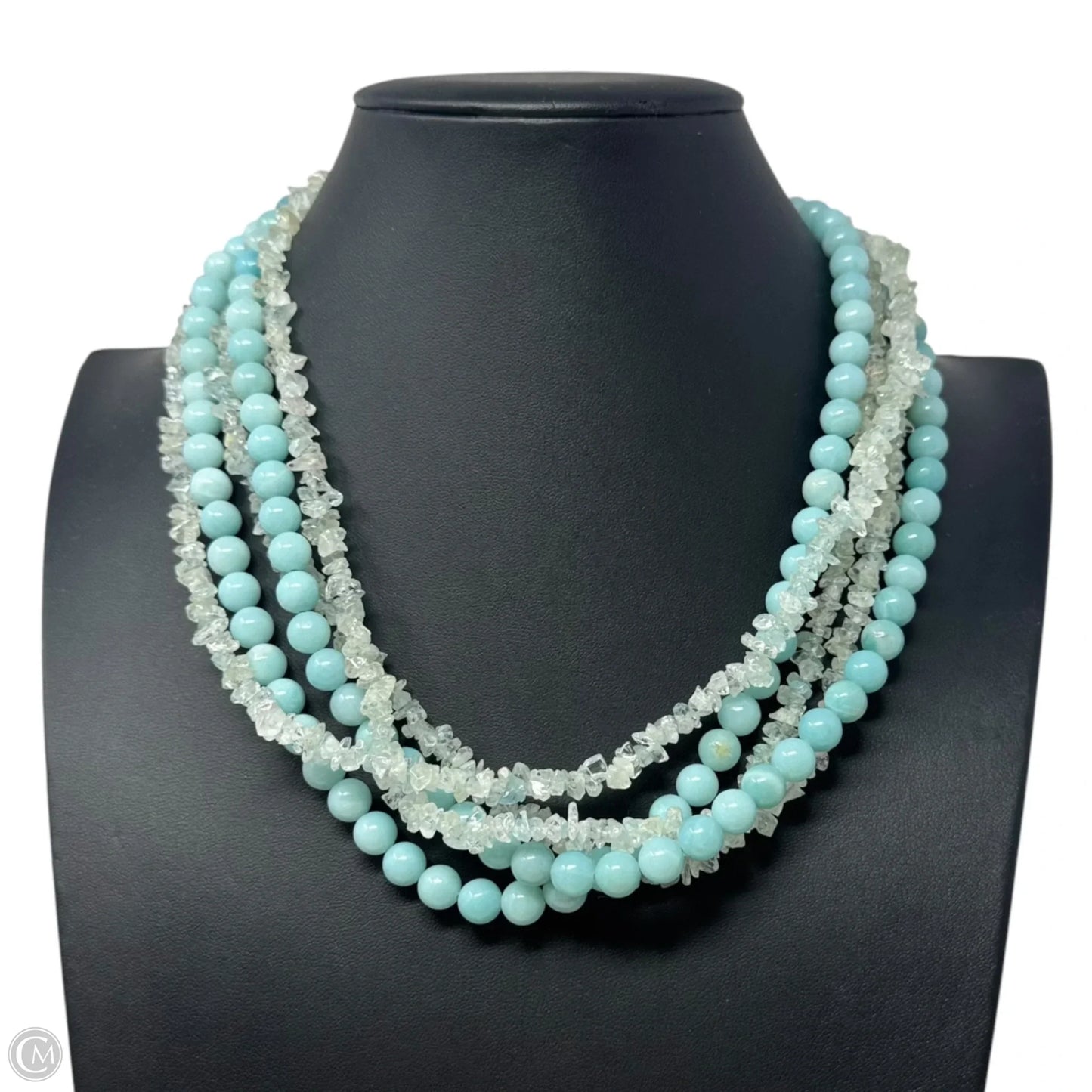 5 Strand Chip & Bead Necklace Layered Sterling Silver