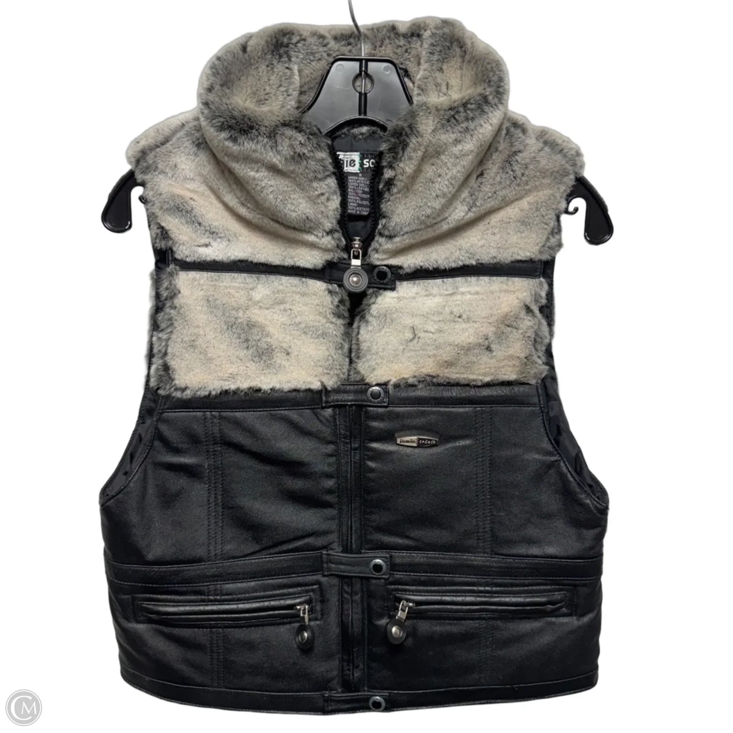 Leather & Faux Fur Vest By Jamie Sadock In Black & Grey, Size: S