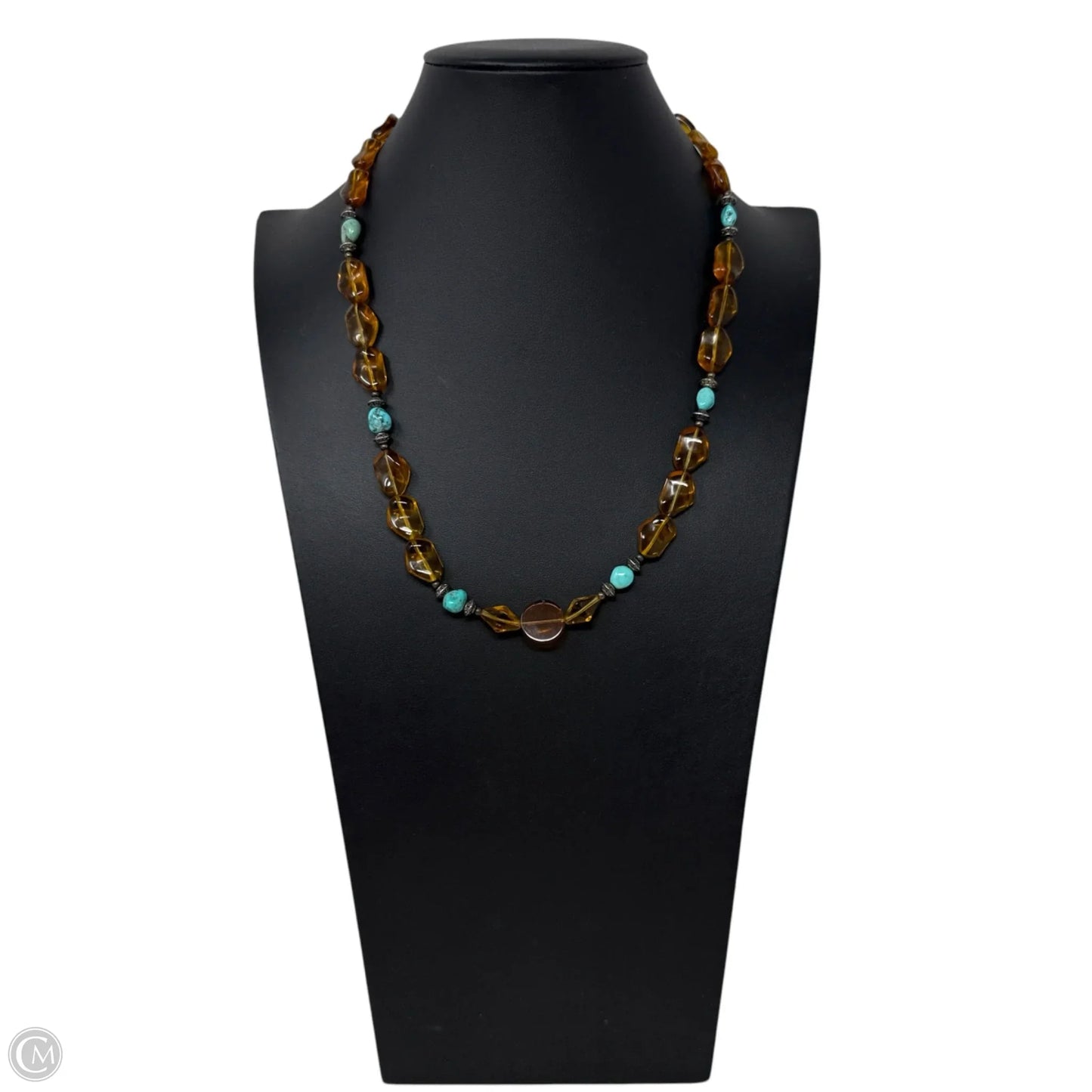 Amber & Turquoise Tone Beaded Necklace