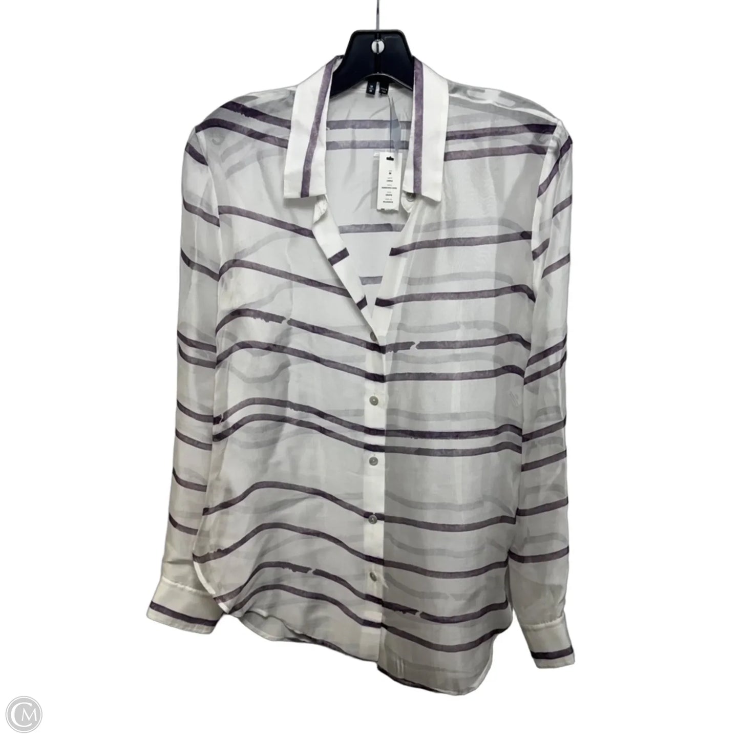 Lerea Silk Top Long Sleeve By Theory In Grape Random Ripped Stripes Pattern, Size: M