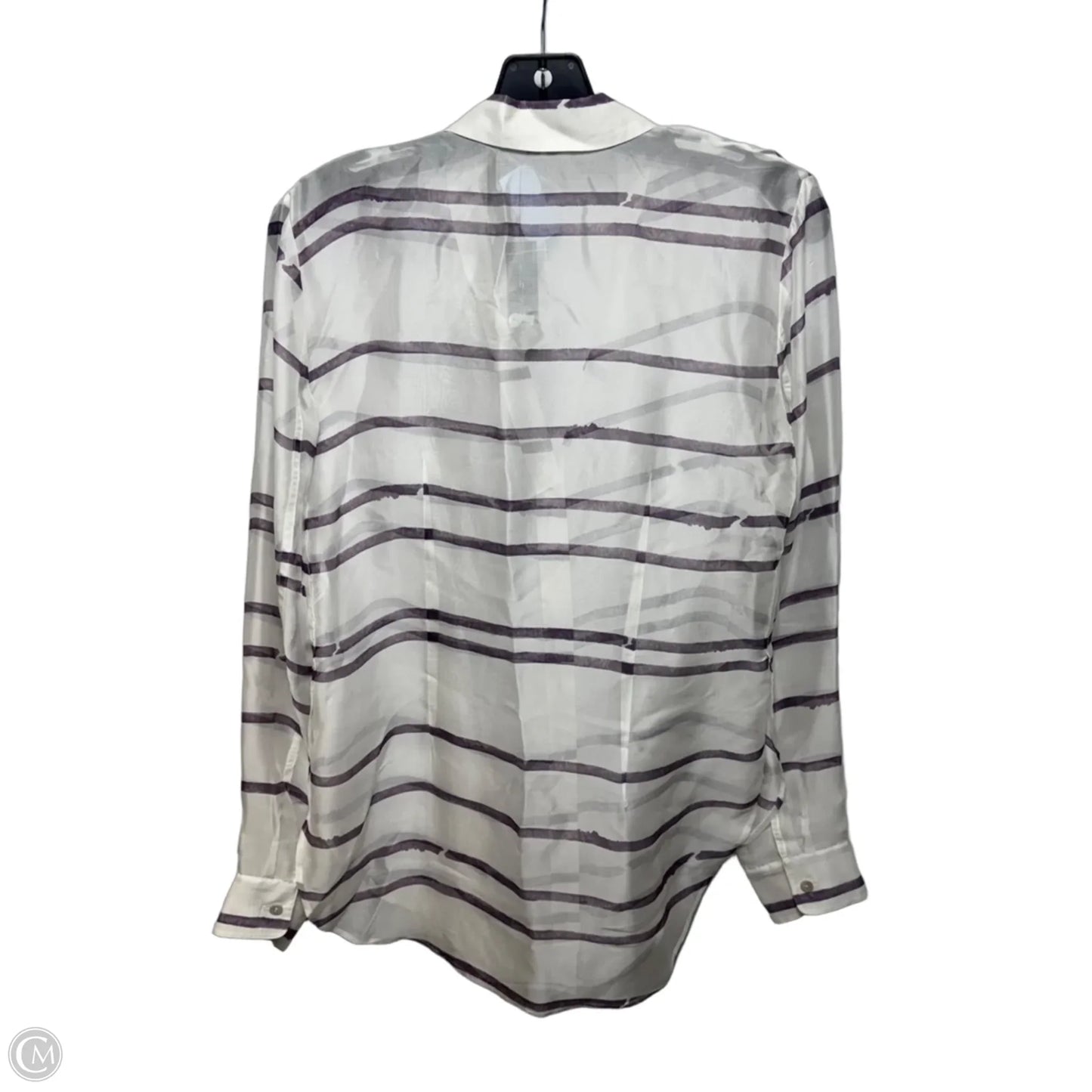 Lerea Silk Top Long Sleeve By Theory In Grape Random Ripped Stripes Pattern, Size: M