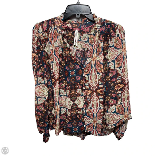 Estela Sheer Printed Blouse By Anthropologie In Red Motif, Size: M