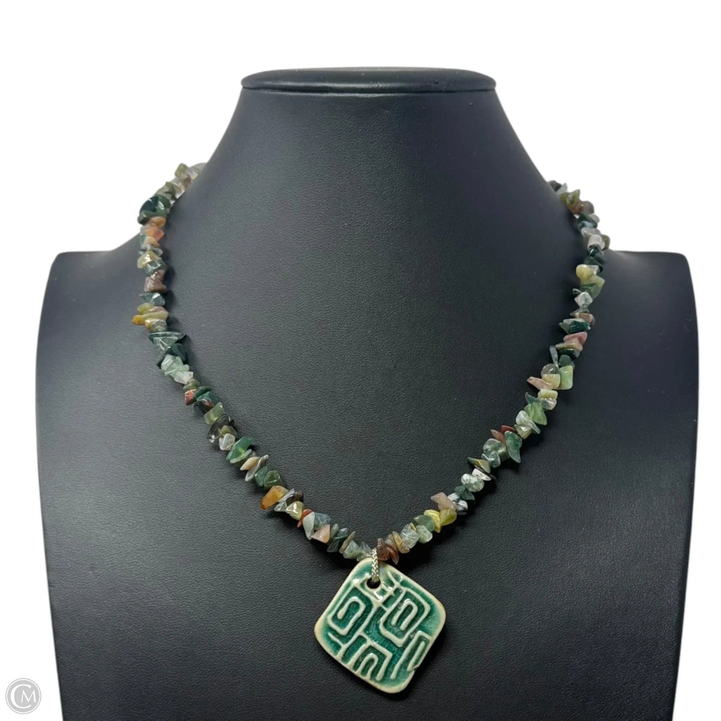 Ceramic Tile Pendant & Gemstone Chip Necklace