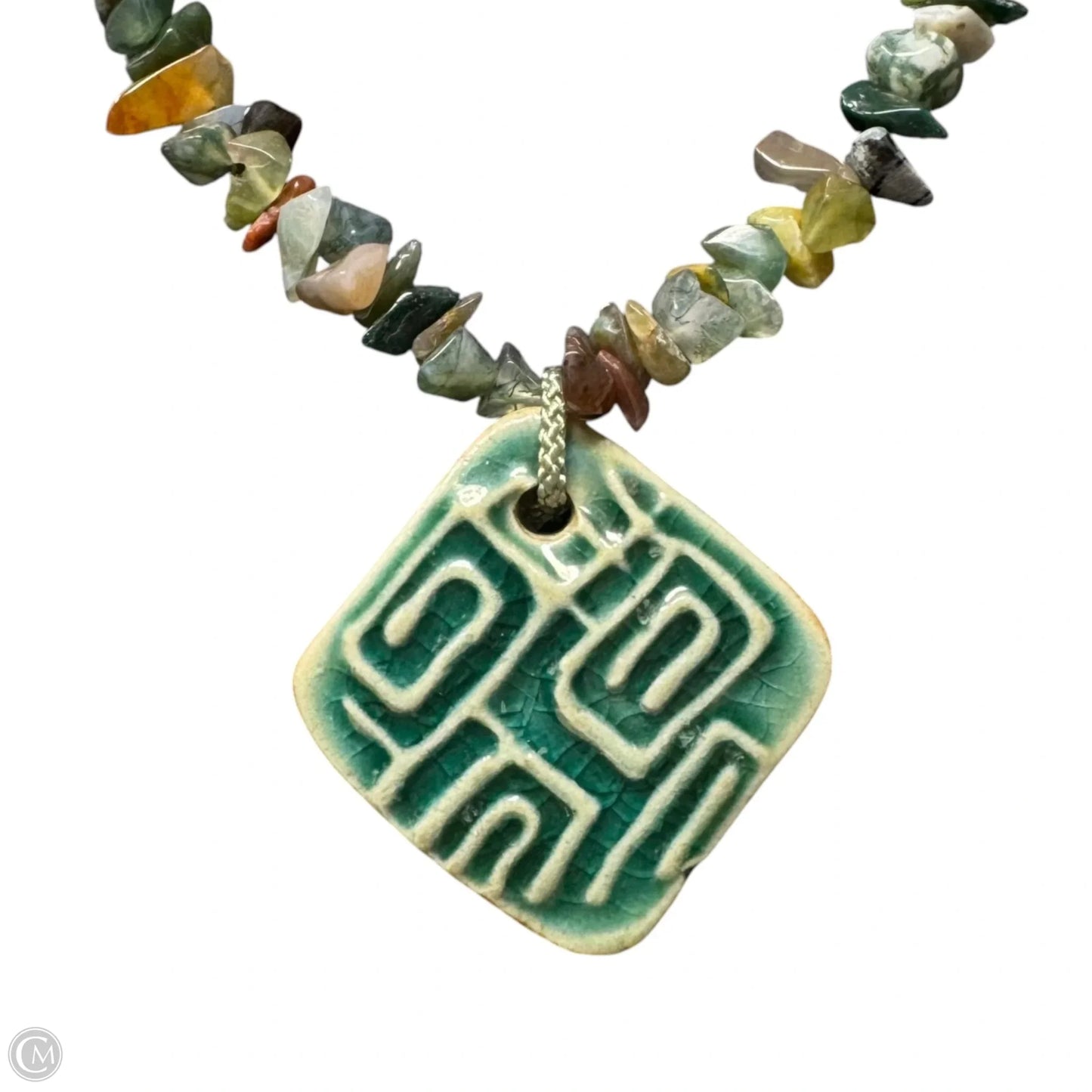 Ceramic Tile Pendant & Gemstone Chip Necklace