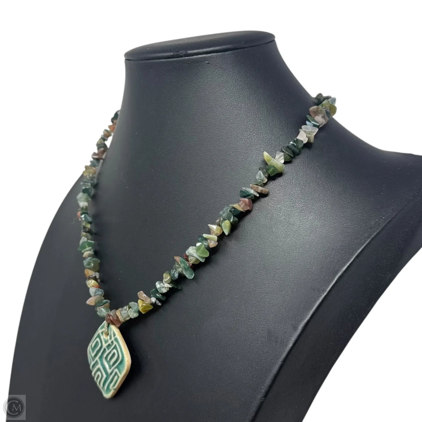 Ceramic Tile Pendant & Gemstone Chip Necklace