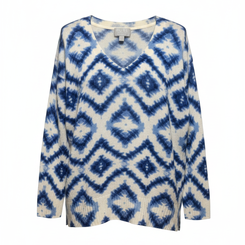 Sweater Cashmere By Pure  In Blue & White, Size: 4