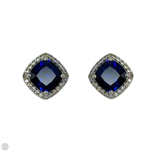 Blue Gem Stud Earrings Sterling Silver